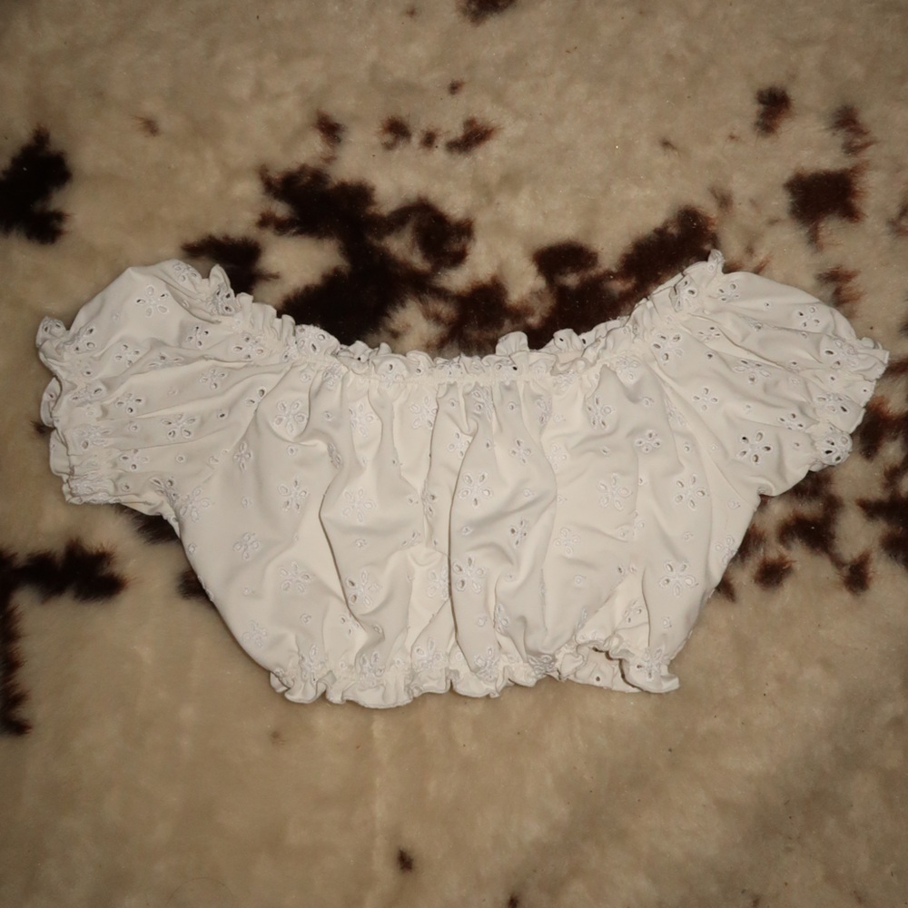 White lace eyelet off the shoulder top